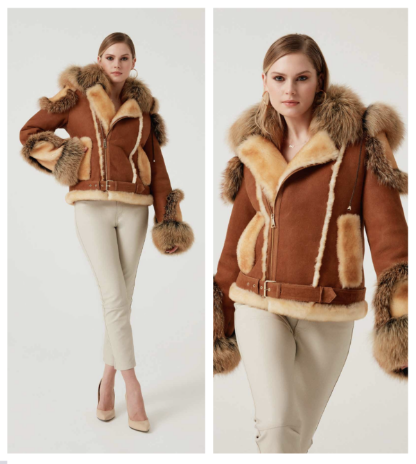 PEACOAT Fox Fur Detailed Lambskin Coat Model: EKX0001T-70